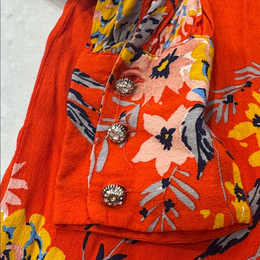 Zara bright orange Floral Button-Up mini dress - Picture 6 of 6